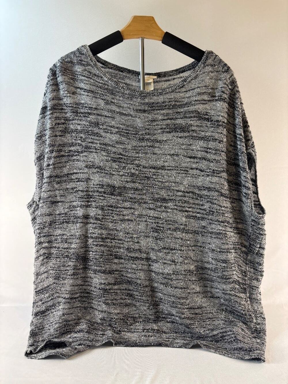 Pure Jill Women M Gray Marled Linen Cotton Oversized Boxy Sweater Top Lagenlook